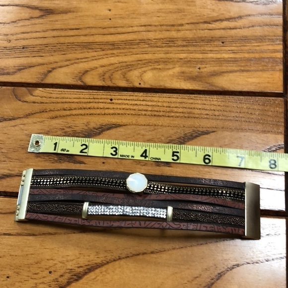 Strappy Leather Bracelet with Magnetic Closure - Picture 5 of 9